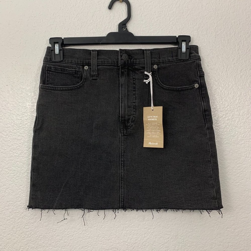 Madewell Size 27 Stretch Denim Straight Mini Skirt Raw Hem - Picture 2 of 9